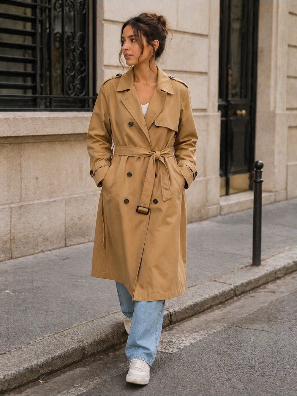 AYR “Espionage” Trench Coat Tan | Classic double-breasted belted coat | Medium